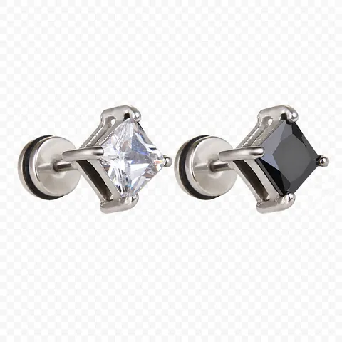 Orecchini A Lobo Zirconia Quadrati Acciaio Inossidabile Ipoallergenico Chiusura A Vite Retro Nero Bianco Unisex Gioielli