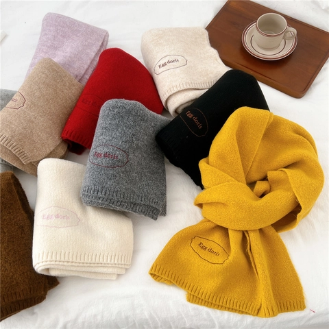 Sciarpa In Maglia Invernale Spessa Calda Misto Lana Etichetta Con Lettera Ricamata Versatile Elegante Per Donne