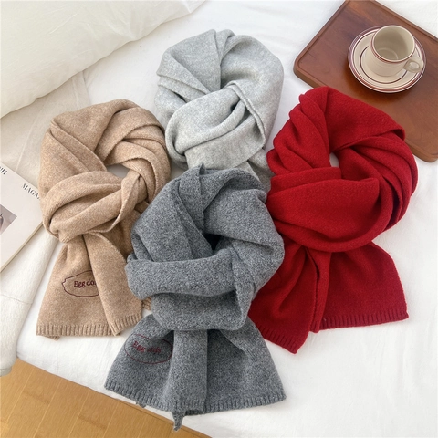Sciarpa In Maglia Invernale Spessa Calda Misto Lana Etichetta Con Lettera Ricamata Versatile Elegante Per Donne
