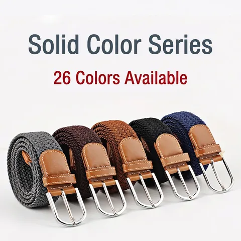 Elastic Braided Belt For Men And Women Alloy Pin Buckle Casual Woven Waistband With Synthetic Leather Trim Fashion