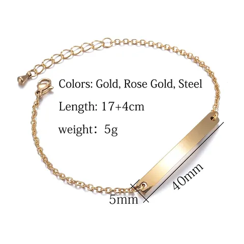 Minimalist Bar ID Bracelet 304 Stainless Steel Polished Link Chain Adjustable Fashion Jewelry For Women