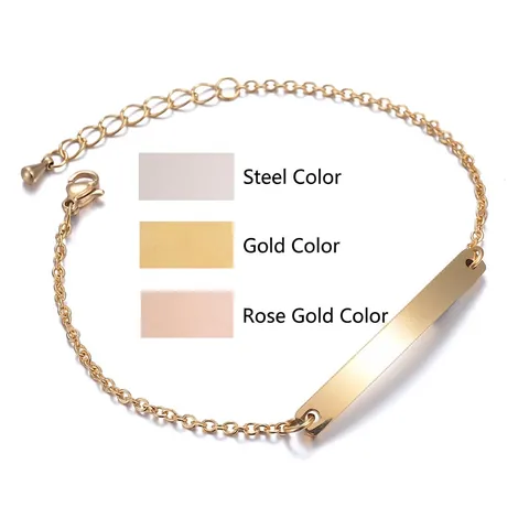 Minimalist Bar ID Bracelet 304 Stainless Steel Polished Link Chain Adjustable Fashion Jewelry For Women