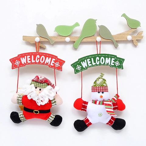 Decoración Colgante Puerta Letrero Bienvenida Navidad Papá Noel Muñeco Nieve Peluche Tela Tejida Ornamento Pared