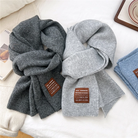 Women Winter Scarf Wool Knit Thick Warm Solid Color Long Fashion Handmade Chic Neck Wrap