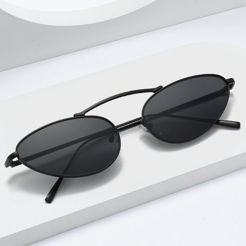 Occhiali Da Sole Cat Eye Montatura In Metallo Vintage Doppio Ponte Protezione UV400 Moda Retro Uomo Donna