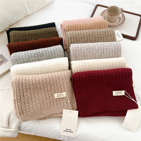 Sciarpa In Maglia Spessa Calda Invernale Trecce Scaldacollo Tinta Unita Morbida Moda Versatile Per Donne