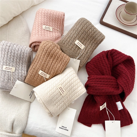 Sciarpa In Maglia Spessa Calda Invernale Trecce Scaldacollo Tinta Unita Morbida Moda Versatile Per Donne