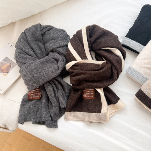 Sciarpa In Maglia Lana Inverno Caldo Tinta Unita Stile Coreano Versatile Spessa Morbida Scaldacollo Elegante Donne Moda