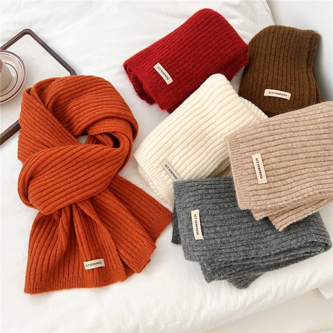 Bufanda De Punto Para Mujer Invierno Color Sólido Rayas Verticales Suave Cálido Grueso Cuello Minimalista