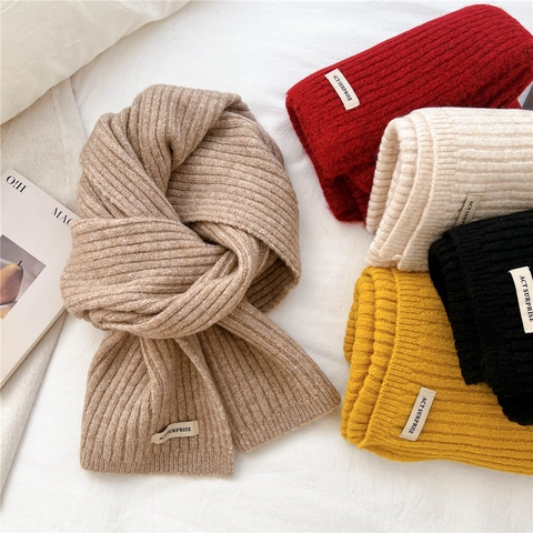 Bufanda De Punto Para Mujer Invierno Color Sólido Rayas Verticales Suave Cálido Grueso Cuello Minimalista