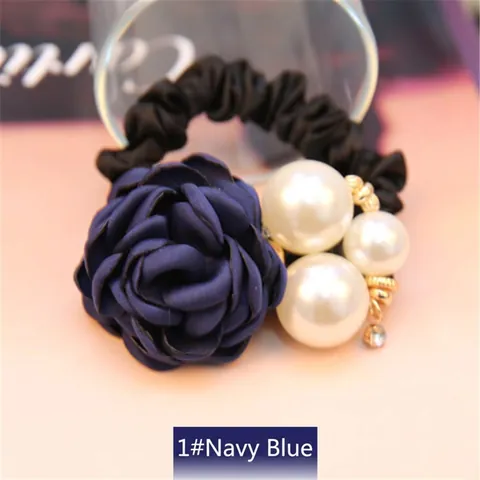 Elastici Per Capelli Elegante Fiore Di Rosa In Tessuto Perla Artificial Sintetica Strass Fascia Elastica Scrunchies Stile Coreano Per Donne
