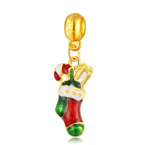 Christmas Enamel Stocking Candy Cane Charms Silver Plated Alloy Pendant For DIY Jewelry Making Bracelet Necklace Festive