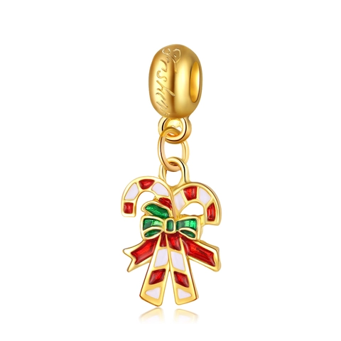 Festive Christmas Bow Candy Cane Gold Alloy Enamel Pendant Only (Without Chain) For DIY Bracelet Necklace Jewelry Making