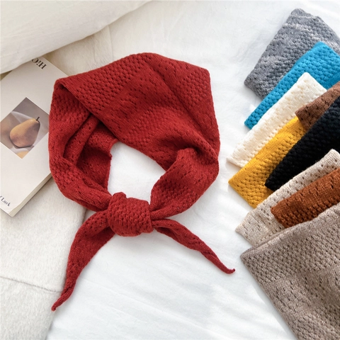 Gestricktes Dreieckstuch Pointelle Hollow Out Kopftuch Warmes Häkelkopftuch Einfarbiges Retro Französischer Stil Für Damen