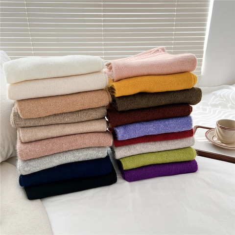 Winter Knitted Scarf Soft Warm Acrylic Wool Blend Solid Color Minimalist Casual For Women Men
