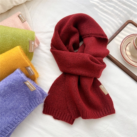 Winter Knitted Scarf Soft Warm Acrylic Wool Blend Solid Color Minimalist Casual For Women Men