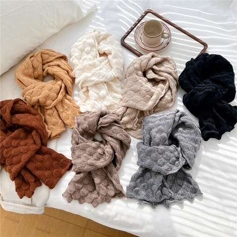 Winter Knitted Scarf Fish Scale Pattern Chunky Warm Neck Warmer Solid Color Soft Elegant Chic Wraps For Women
