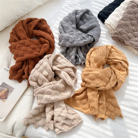Winter Knitted Scarf Fish Scale Pattern Chunky Warm Neck Warmer Solid Color Soft Elegant Chic Wraps For Women