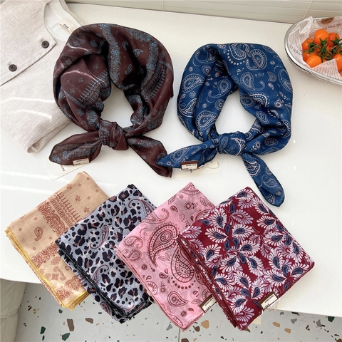 Retro Paisley Satin Like Square Scarf Women French Style Neck Bandana Hair Tie Headwrap Elegant Fashion Accessory