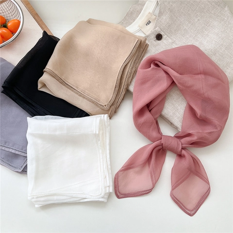 Solid Color Sheer Chiffon Square Scarf Lightweight Satin Like Neck Head Hair Wrap Accessory Fashion Elegant Women