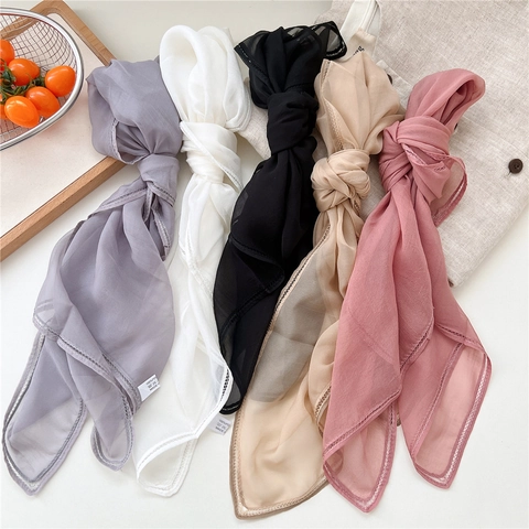 Solid Color Sheer Chiffon Square Scarf Lightweight Satin Like Neck Head Hair Wrap Accessory Fashion Elegant Women