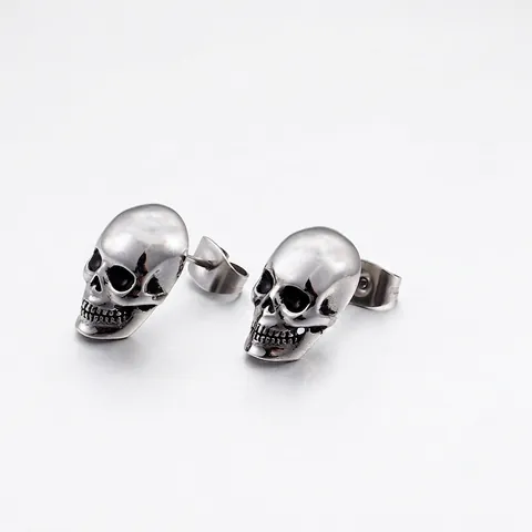 Skull Stud Earrings Stainless Steel Punk Gothic Rock Skeleton Jewelry For Men Women Vintage Silver Color