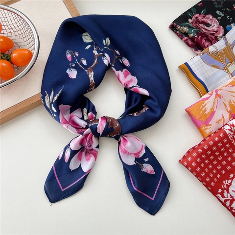 Foulard Quadrato Donna Poliere Raso Satin Stampa Floreale Geometrica Equestre Elegante Retro Accessorio Capelli Borsa Bandana