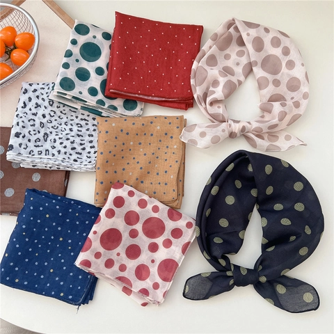Women Square Scarf Polka Dot Leopard Print Lightweight Breathable Polyester Headscarf Necktie Fashion Accessory
