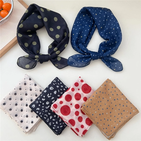 Women Square Scarf Polka Dot Leopard Print Lightweight Breathable Polyester Headscarf Necktie Fashion Accessory