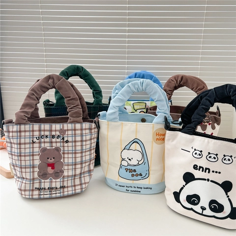 Simpatica Borsa A Mano In Tela Cartone Animato Manico Increspato Borsa A Tracolla Borsa A Secchiello Chiusura Magnetica Casual Dolce Donne Ragazze