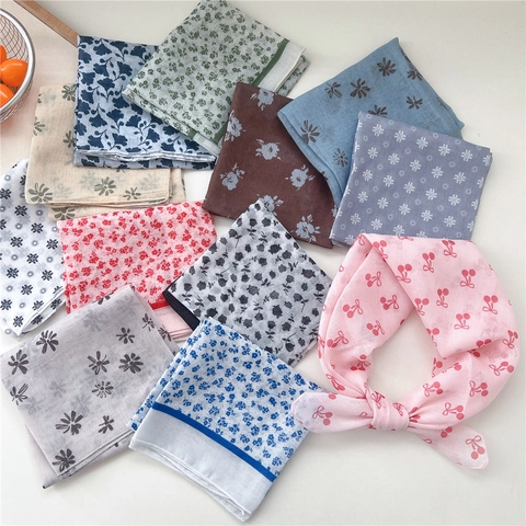 Foulard Quadrato Con Stampa Floreale Misto Poliestere Viscosa Cotone Bandana Versatile Fascia Per Capelli Da Donna Decorazione Collo