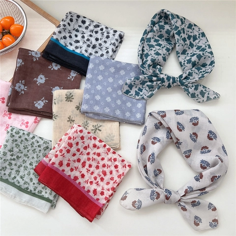 Foulard Quadrato Con Stampa Floreale Misto Poliestere Viscosa Cotone Bandana Versatile Fascia Per Capelli Da Donna Decorazione Collo