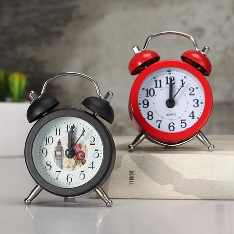 Mini Twin Bell Metal Alarm Clock Quartz Silent Desk Clock Vintage Table Clock For Home Office Bedside Decor Small Gift