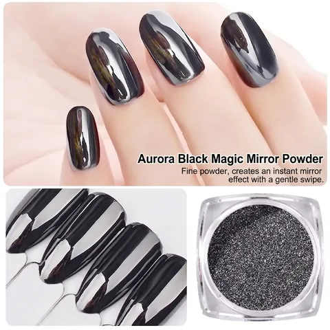 Black Magic Mirror Powder Nail Chrome Pigment Metallic Effect Manicure DIY Decoration Shiny Finish