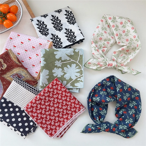 Foulard Carré En Coton Imprimé Cachemire Floral Cerise Pois Bandana Accessoire Cheveux Écharpe Cou Décor Sac Style Vintage Femmes