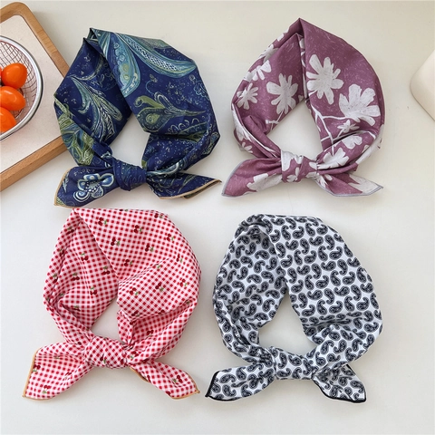 Foulard Carré En Coton Imprimé Cachemire Floral Cerise Pois Bandana Accessoire Cheveux Écharpe Cou Décor Sac Style Vintage Femmes