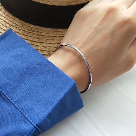 925 Sterling Silber Offene Armreif Armband Minimalistisch Geometrisch Dünne Linie Manschette Schmuck Damen Verstellbar Mode