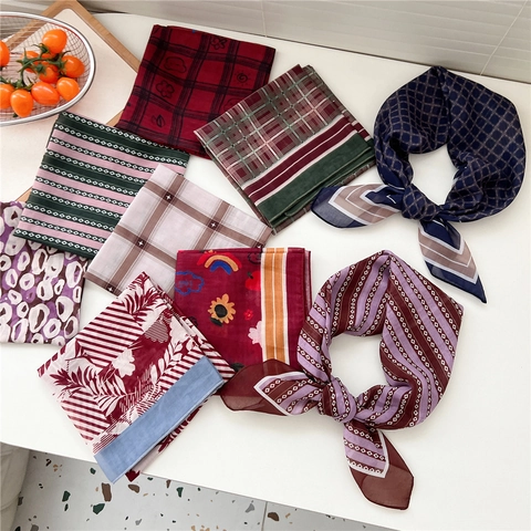 Foulard Quadrato Vintage Con Stampa Geometrica Da Donna Bandana Elegante In Raso Sintetica Sciarpa Da Collo Ufficio