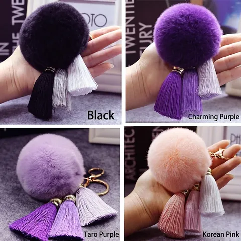 Japanse en Koreaanse Stijl Rex Konijnenbont Bal Kwastje Sleutelhanger Creatieve Pompon Tasbedel Auto Sleutelhanger Hanger Voor Dames Heren