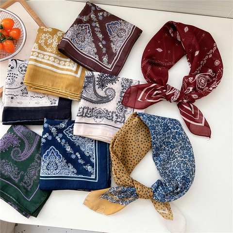 Foulard Carré Imprimé Paisley Fleur Polyester Satin Artificielle Bandana Accessoire Cou Pour Femmes Hommes