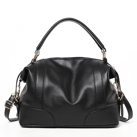 Women Litchi Grain PU Leather Handbag Large Capacity Top Handle Boston Bag With Removable Shoulder Strap Casual Daily