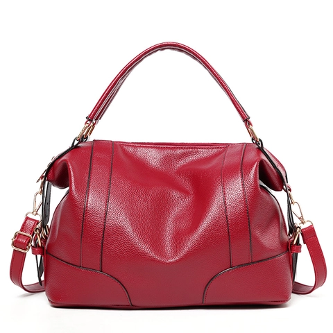 Women Litchi Grain PU Leather Handbag Large Capacity Top Handle Boston Bag With Removable Shoulder Strap Casual Daily