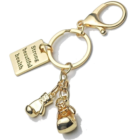 Portachiavi Fitness in Metallo con Guantoni da Pugilato Bilanciere Manubrio Pendente Strong Beautiful Health Regalo per Amanti della Palestra