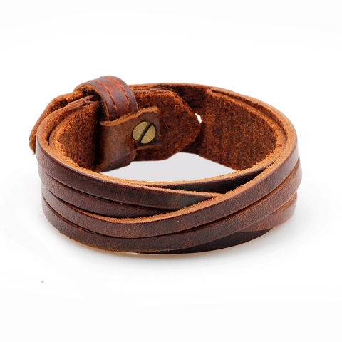 Bracciale Intrecciato In Vera Pelle Multistrato Punk Vintage Da Uomo Bracciale Avvolgente Con Perline In Legno Metallo Lega Retro