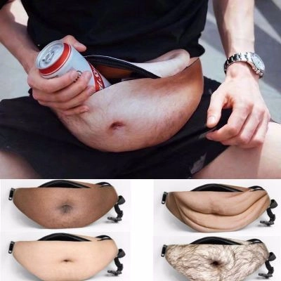 Funny Dad Bag Simulation Big Belly Skin Waist Pack PU Leather 3D Print Fanny Pack Adjustable Strap Gag Gift