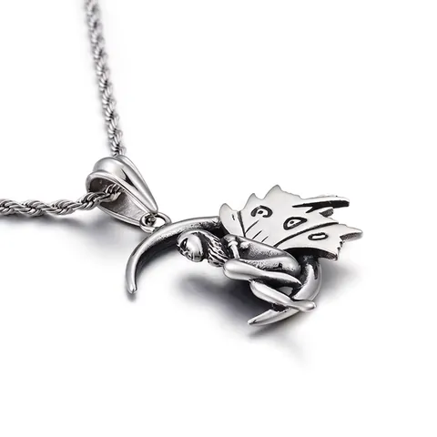 Colgante De Hada En Luna Creciente Vintage Acero Inoxidable Alas De Ángel Joyería Misterio