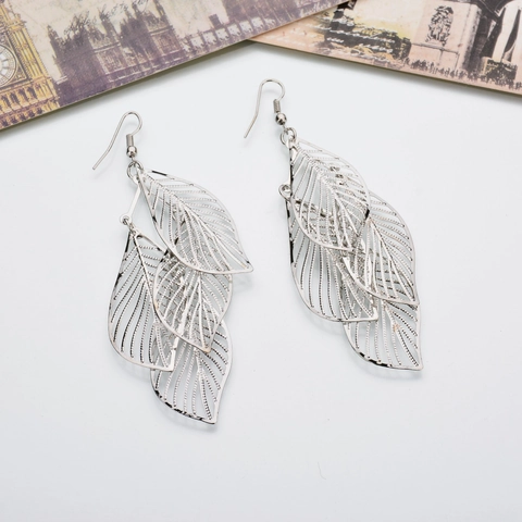 Pendientes Colgantes De Hojas Capas Hojas De Árbol De Metal Huecas Estilo Bohemio Para Mujer Joyería Elegante