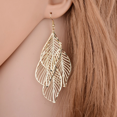 Pendientes Colgantes De Hojas Capas Hojas De Árbol De Metal Huecas Estilo Bohemio Para Mujer Joyería Elegante