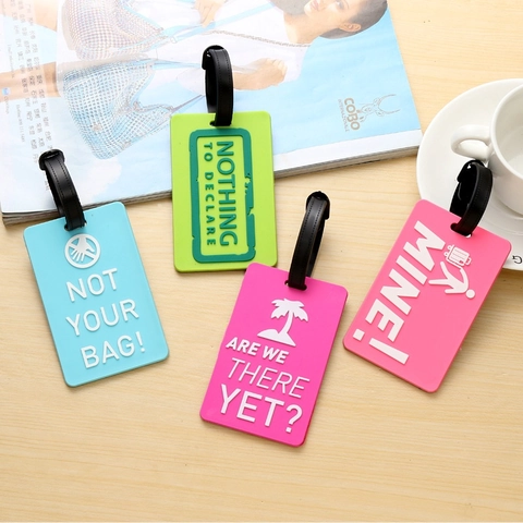 Luggage Tags Silicone Soft PVC Travel Bag ID Labels With Name Card Address Identifier 3D Embossed Slogans Adjustable Strap