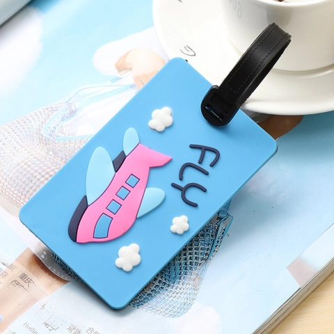 Cartoon Airplane Luggage Tag Silicone Suitcase Label Waterproof Baggage ID Information Card Slot Adjustable Strap Travel Accessory